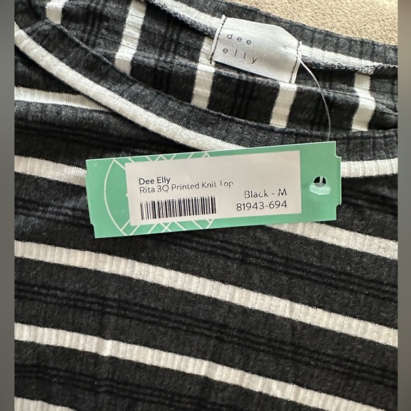 Dee Elly 3/4 Sleeve Striped Top - Picture 3 of 3